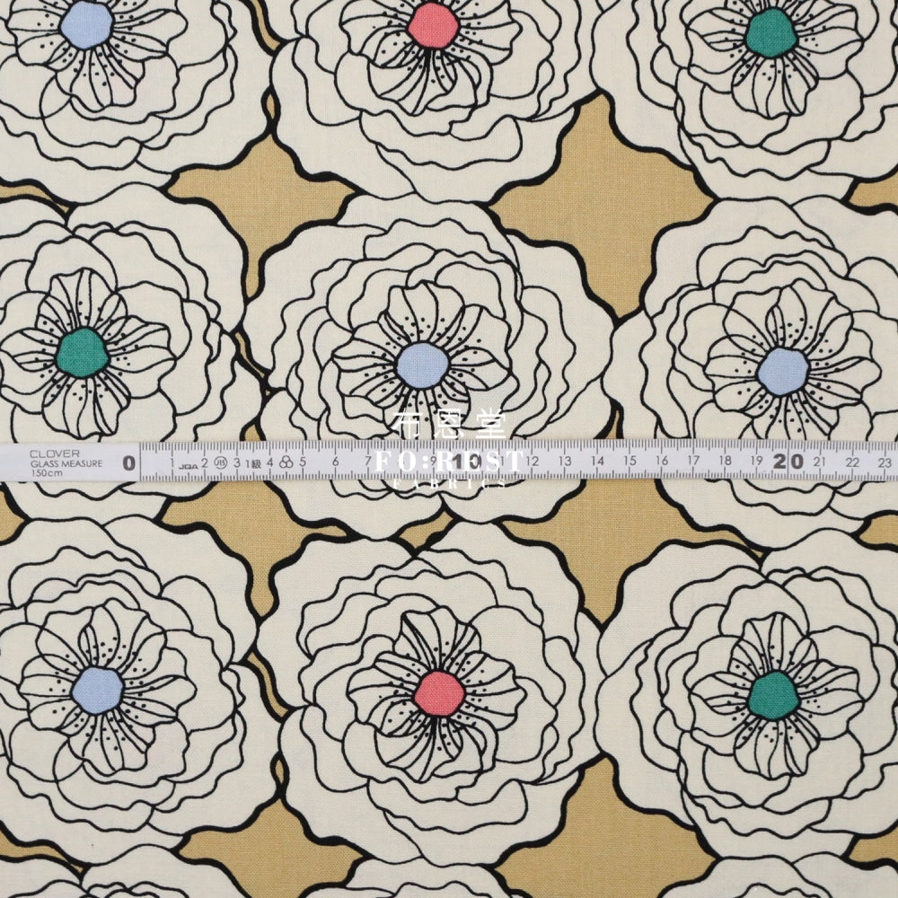 Canvas - Peony Flower Fabric Khaki Cotton Linen Canvas