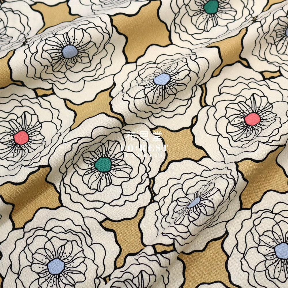 Canvas - Peony Flower Fabric Khaki Cotton Linen Canvas