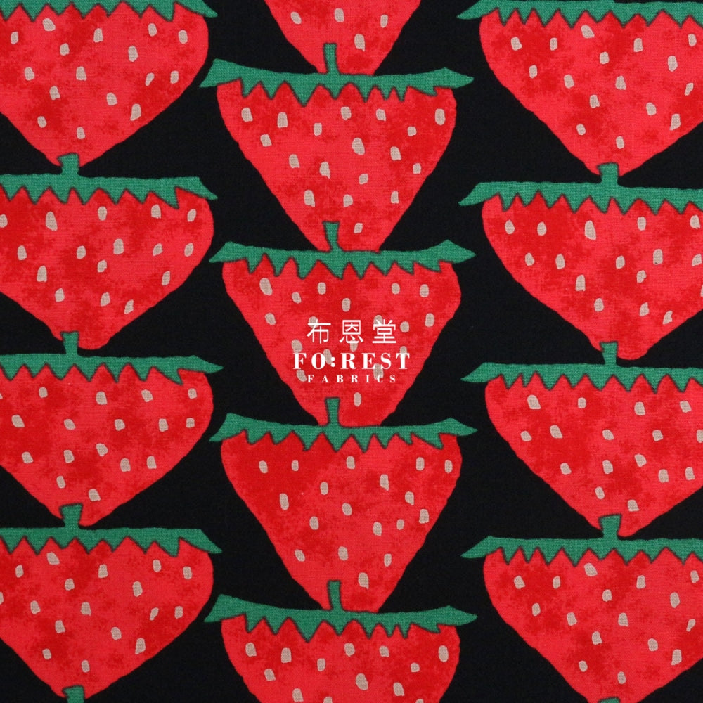 Canvas - Strawberry Fabric Black Cotton Linen Canvas