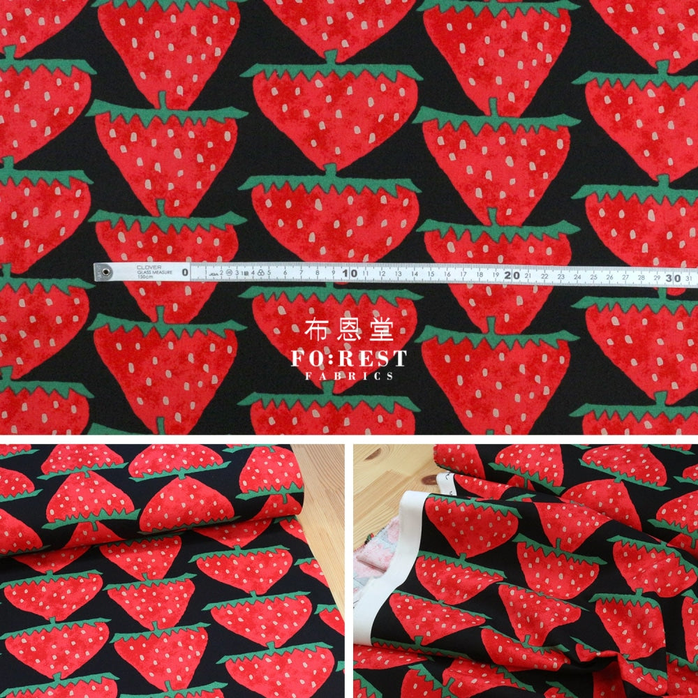 Canvas - Strawberry Fabric Black Cotton Linen Canvas