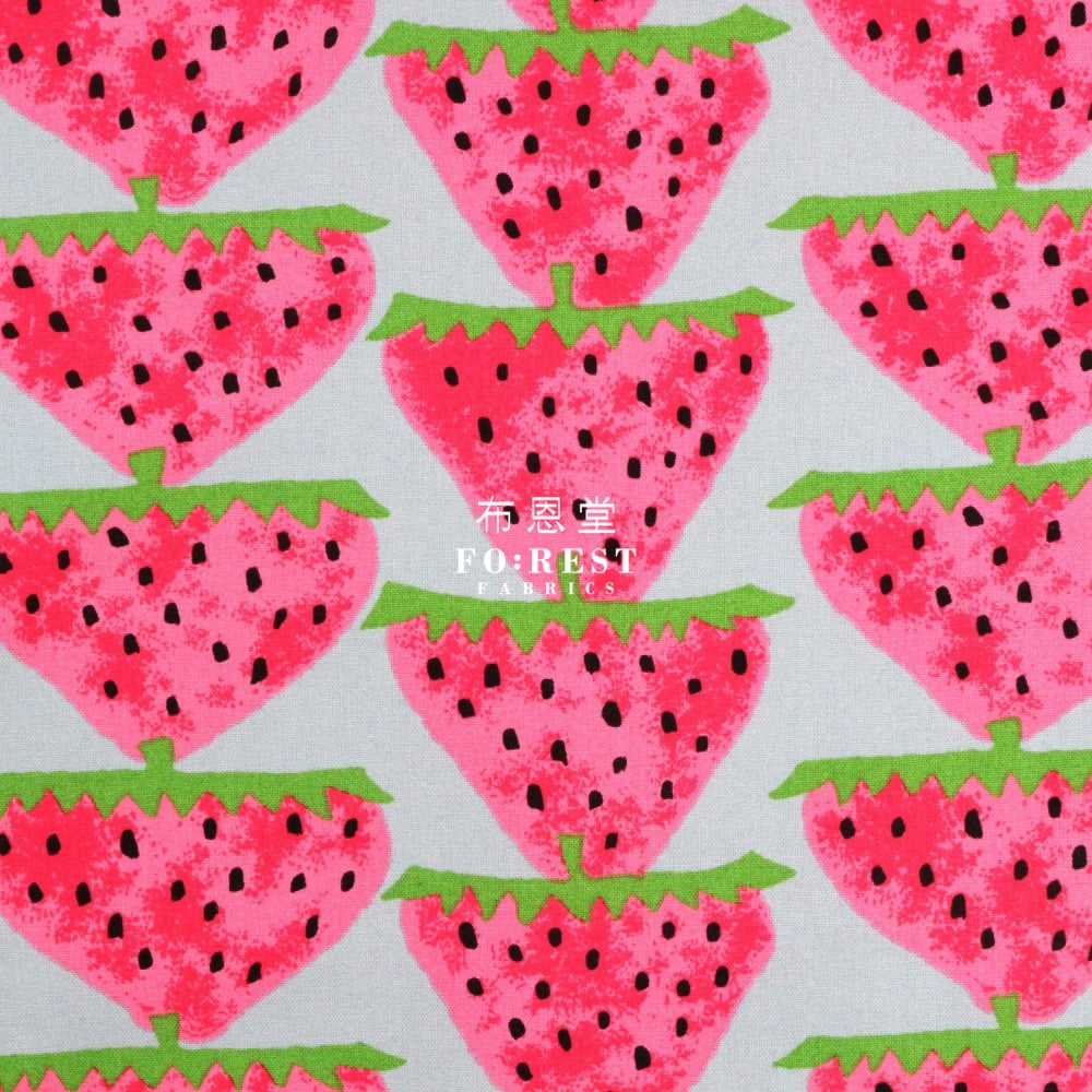 Canvas - Strawberry Fabric Gray Cotton Linen Canvas