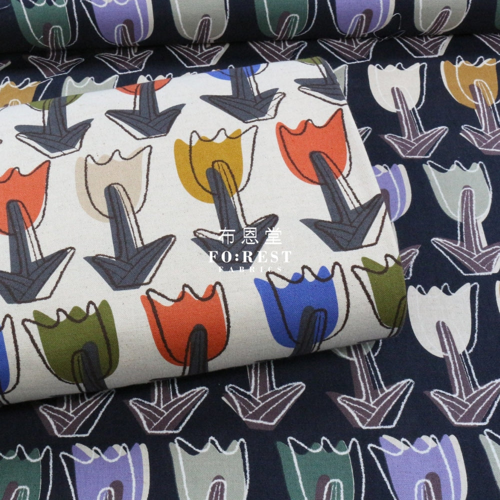 Canvas - Tulipa Fabric Black Cotton Linen Canvas