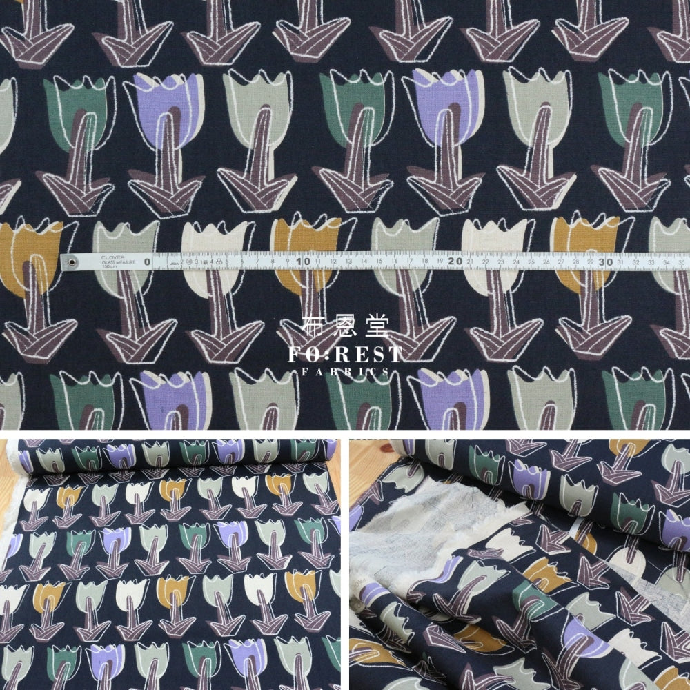 Canvas - Tulipa Fabric Black Cotton Linen Canvas
