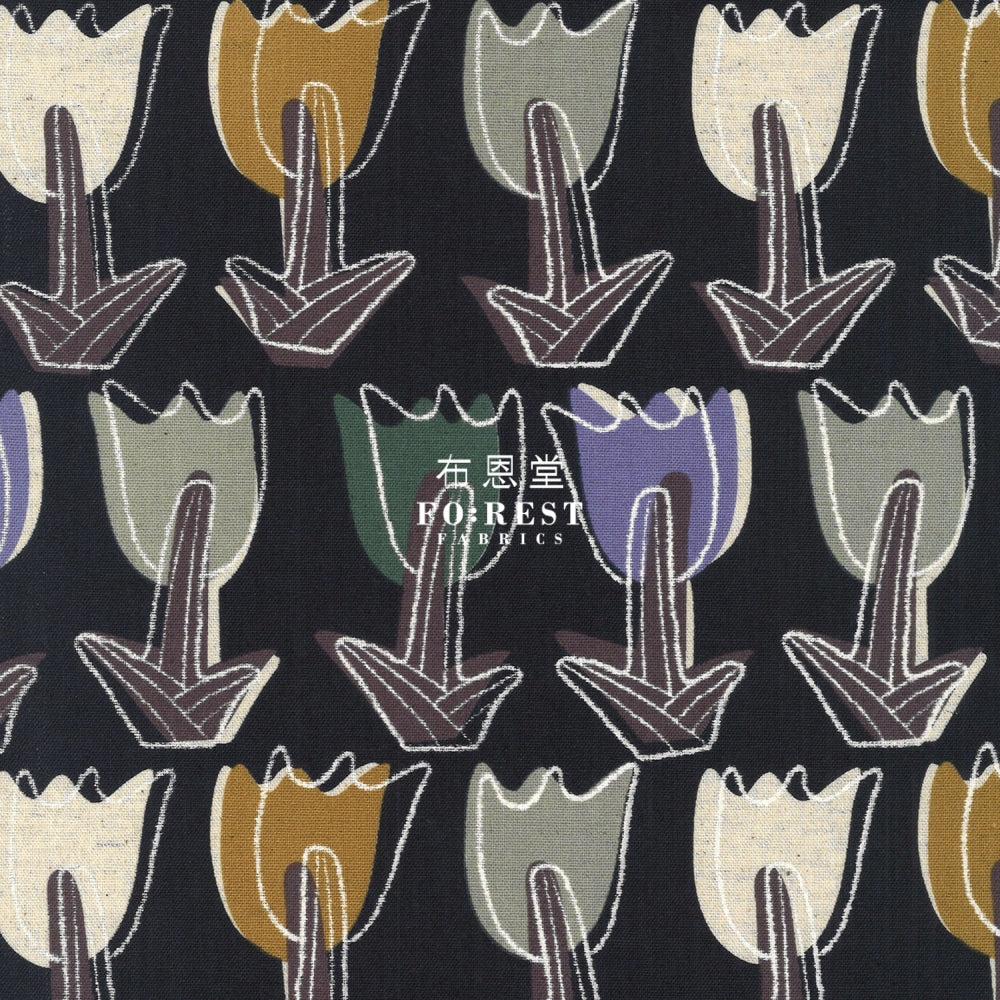 Canvas - Tulipa Fabric Black Cotton Linen Canvas