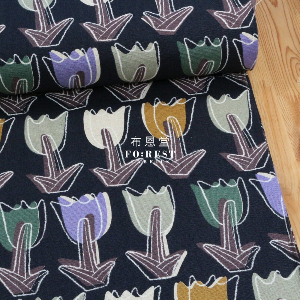 Canvas - Tulipa Fabric Black Cotton Linen Canvas