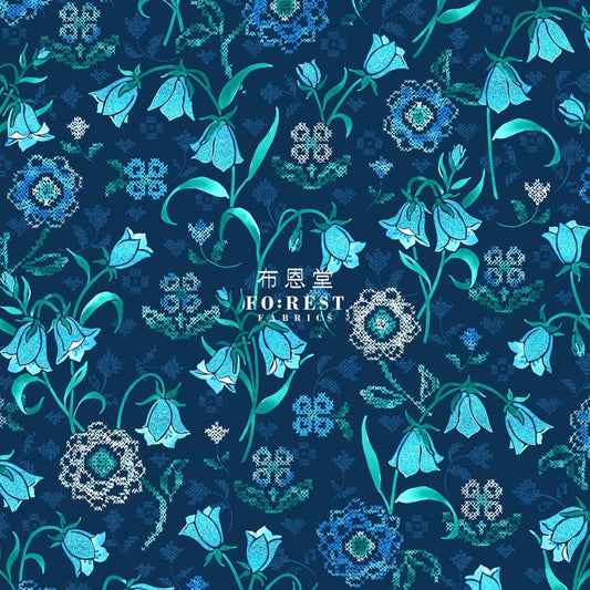 Copy Of Cotton - Brilliant Blooms Flower Navy