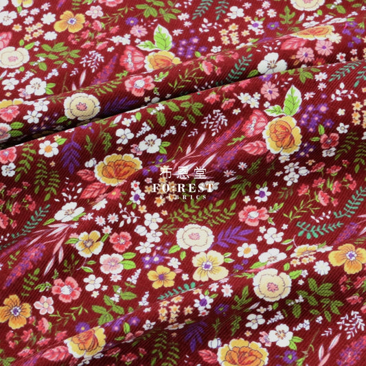 Corduroy - Flower Fabric Wine 100%Brushed Cotton
