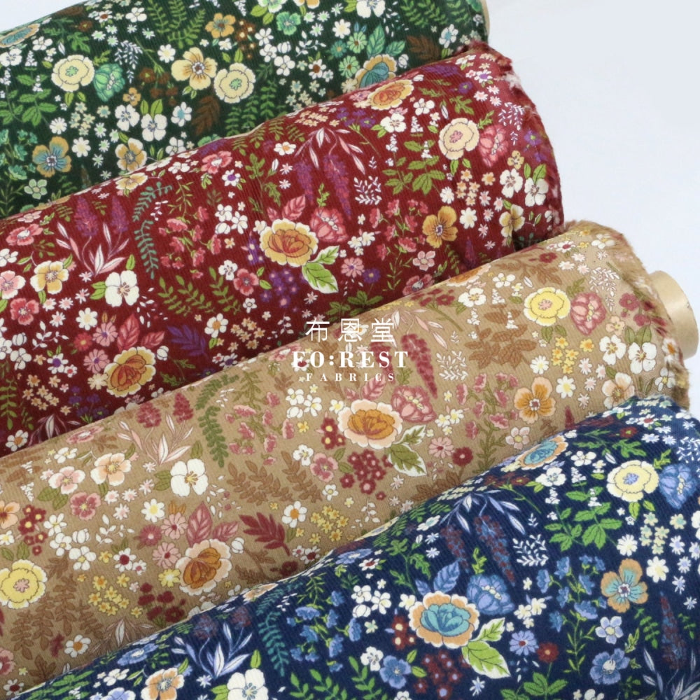 Corduroy - Flower Fabric Wine 100%Brushed Cotton