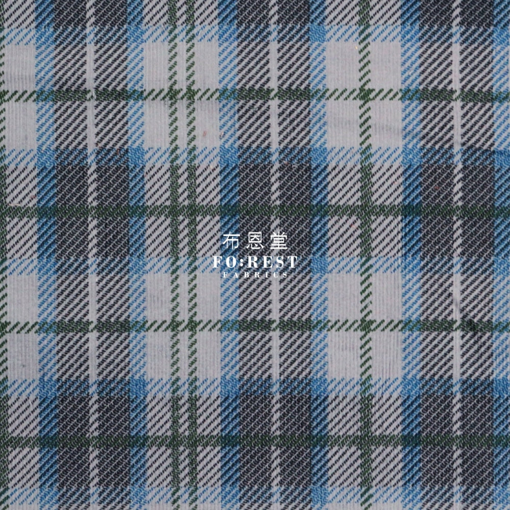 Corduroy - Tartan Fabric Blue 100%Brushed Cotton