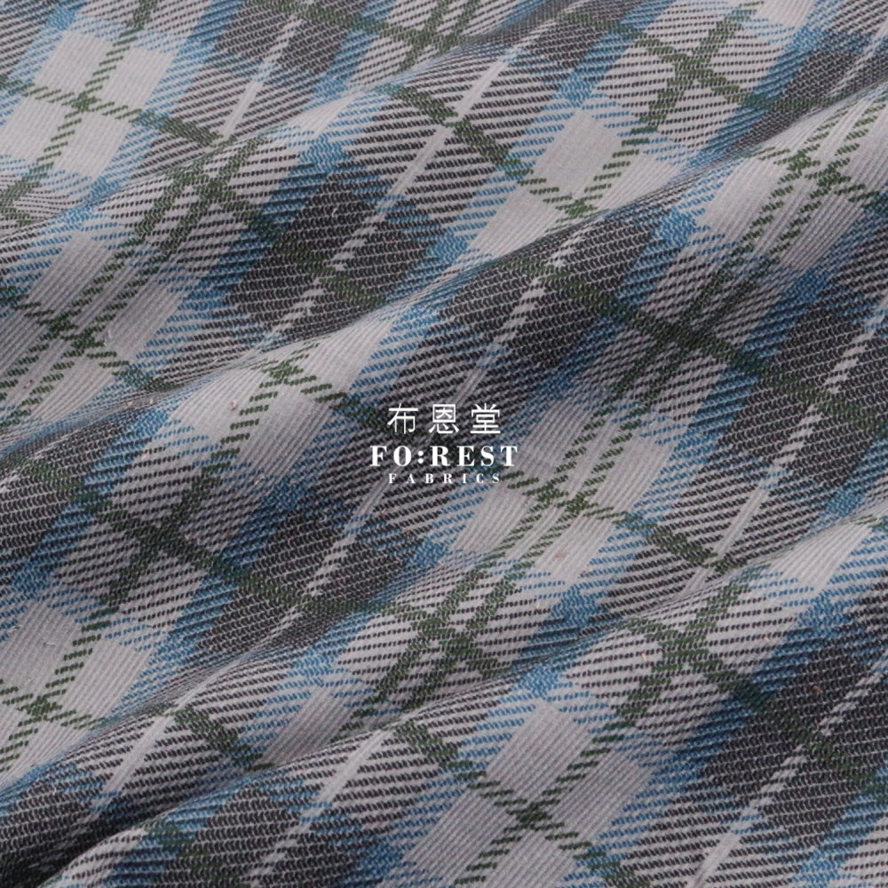 Corduroy - Tartan Fabric Blue 100%Brushed Cotton