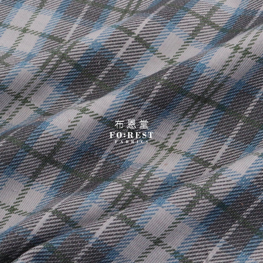 Corduroy - Tartan Fabric Blue 100%Brushed Cotton