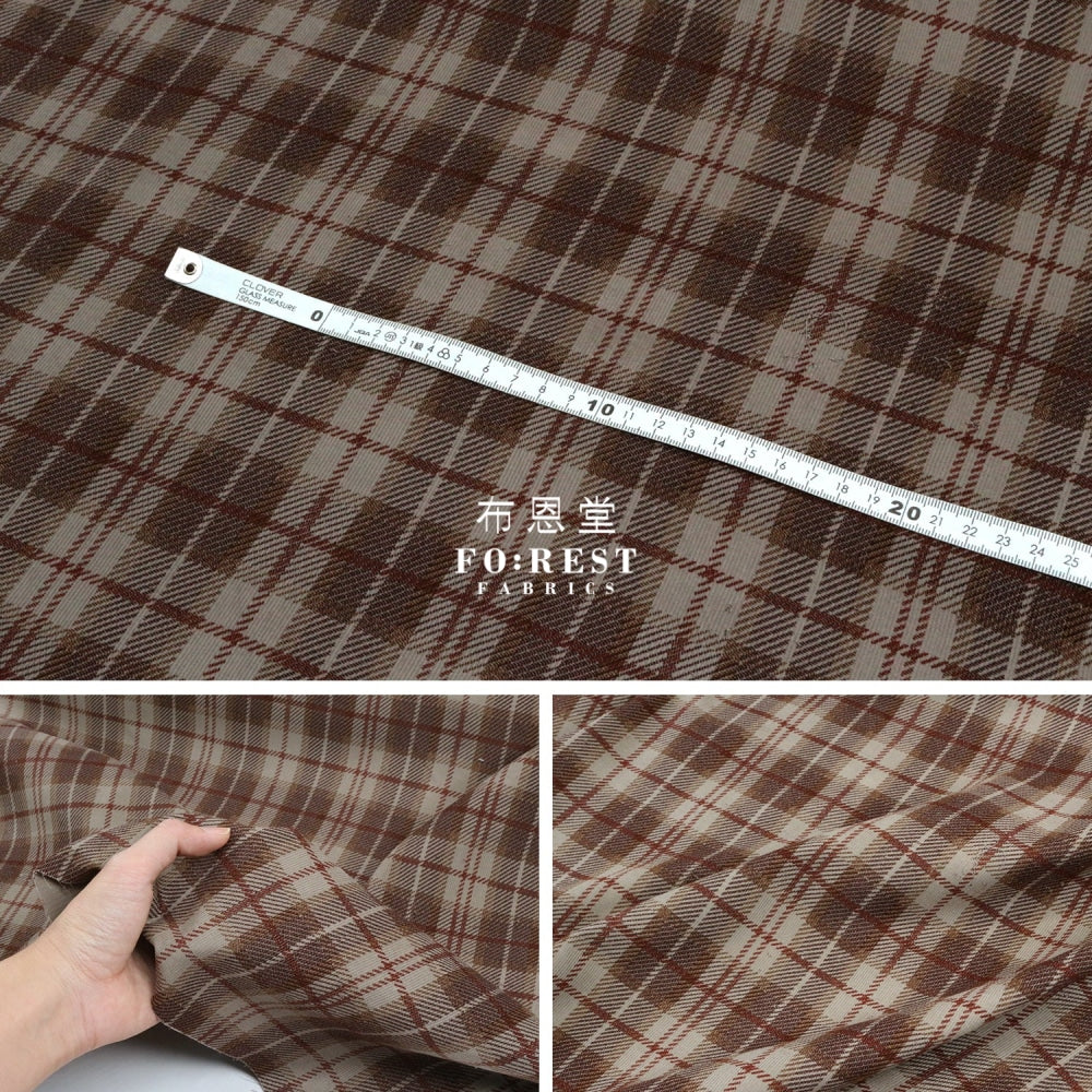 Corduroy - Tartan Fabric Brown 100%Brushed Cotton