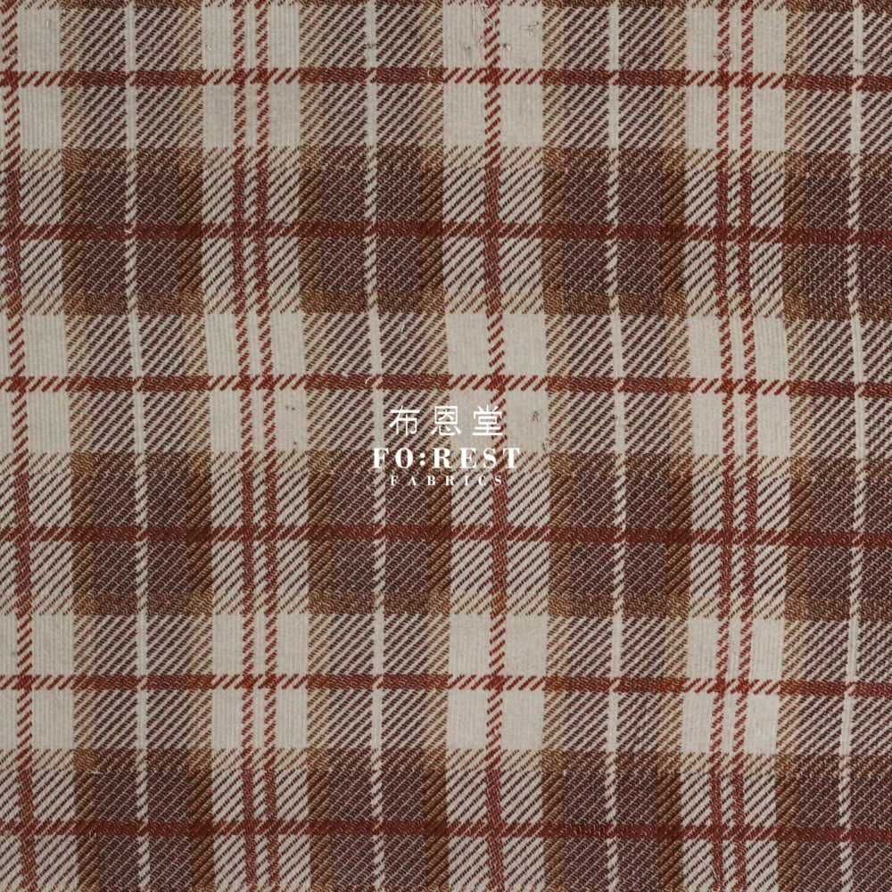 Corduroy - Tartan Fabric Brown 100%Brushed Cotton