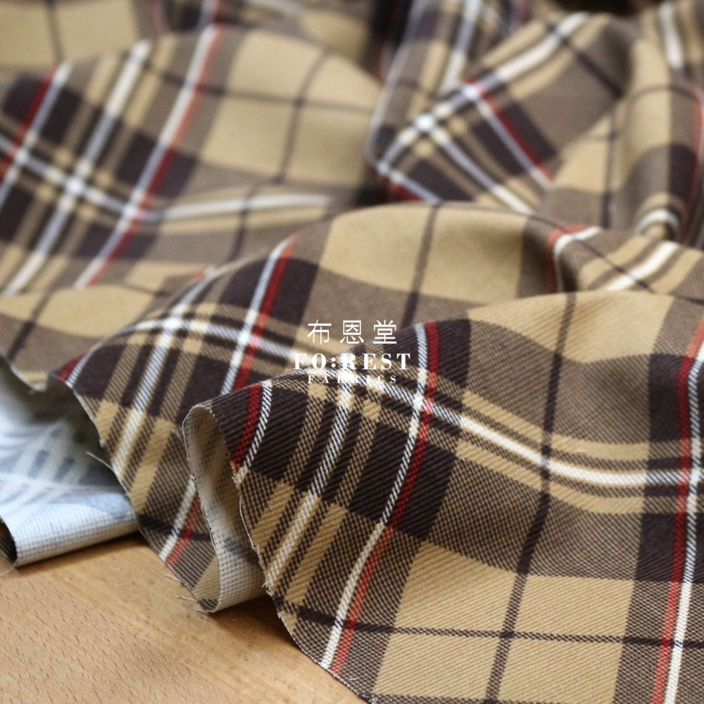 Corduroy - Tartan Fabric Khaki 100%brushed Cotton