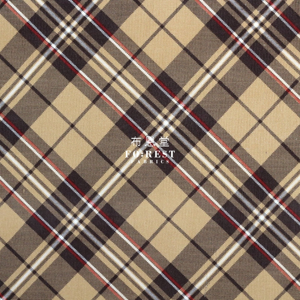 Corduroy - Tartan Fabric Khaki 100%brushed Cotton