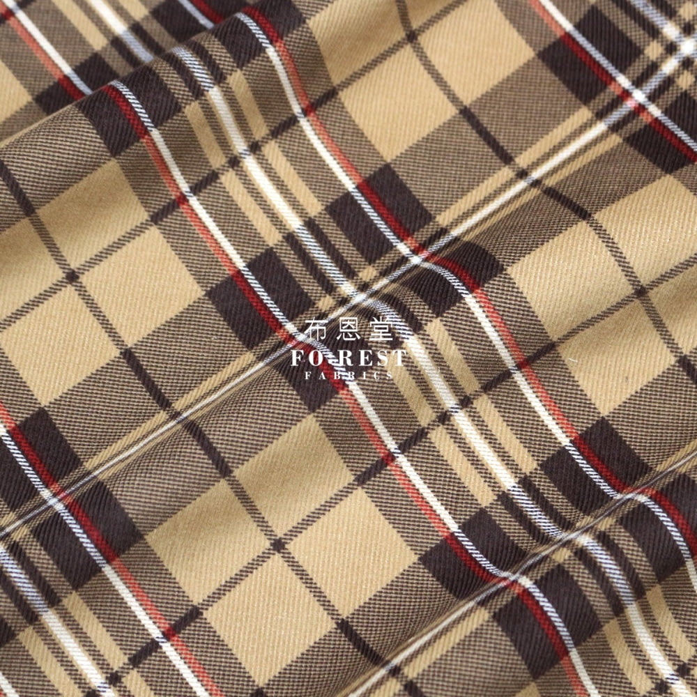 Corduroy - Tartan Fabric Khaki 100%brushed Cotton