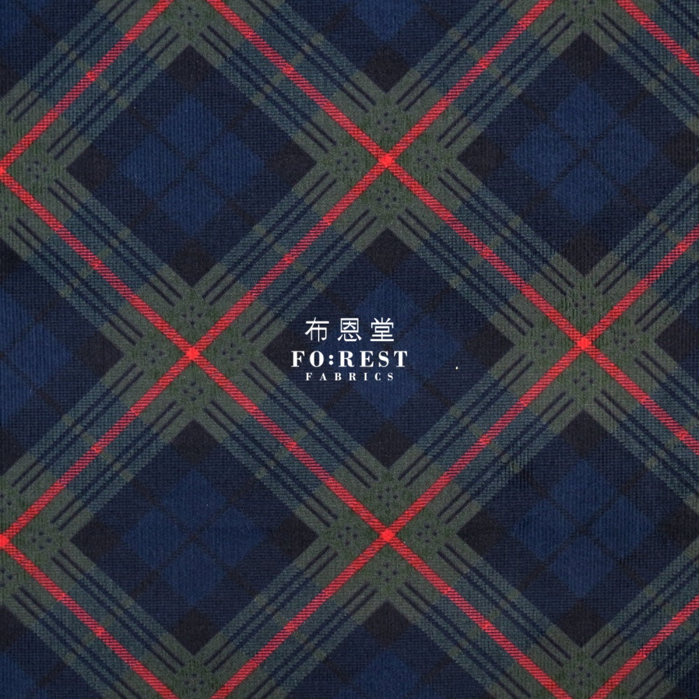 Corduroy - Tartan Fabric Navy 100%brushed Cotton