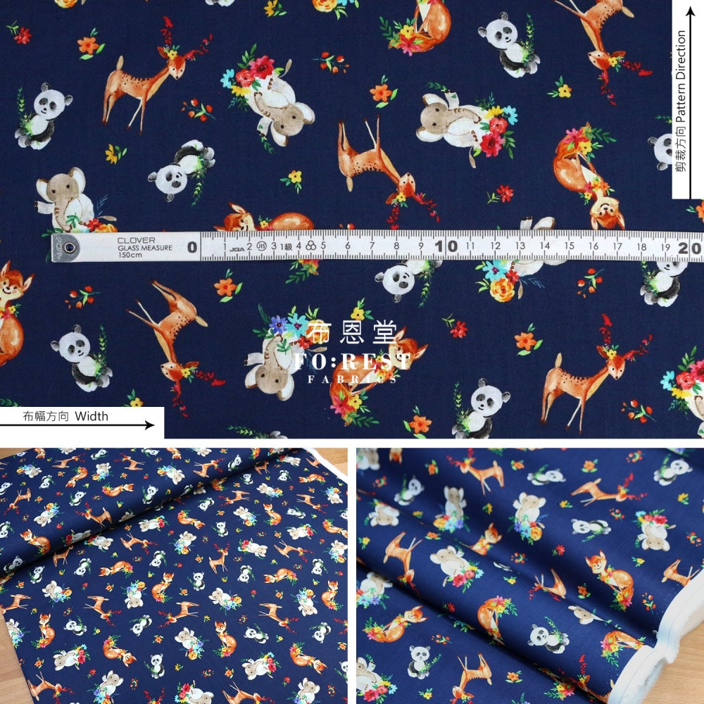 Cotton - Animals Little Forest Fabric Navy Fabirc