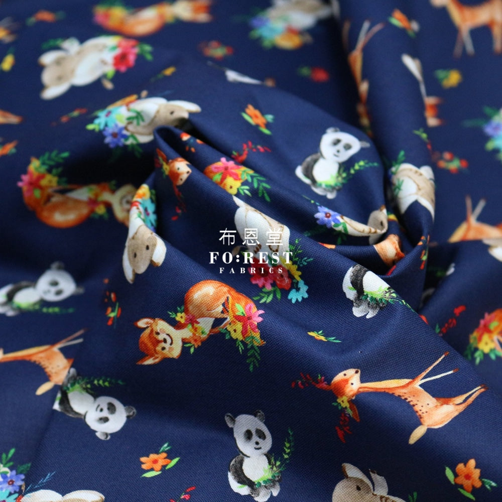 Cotton - Animals Little Forest Fabric Navy Fabirc