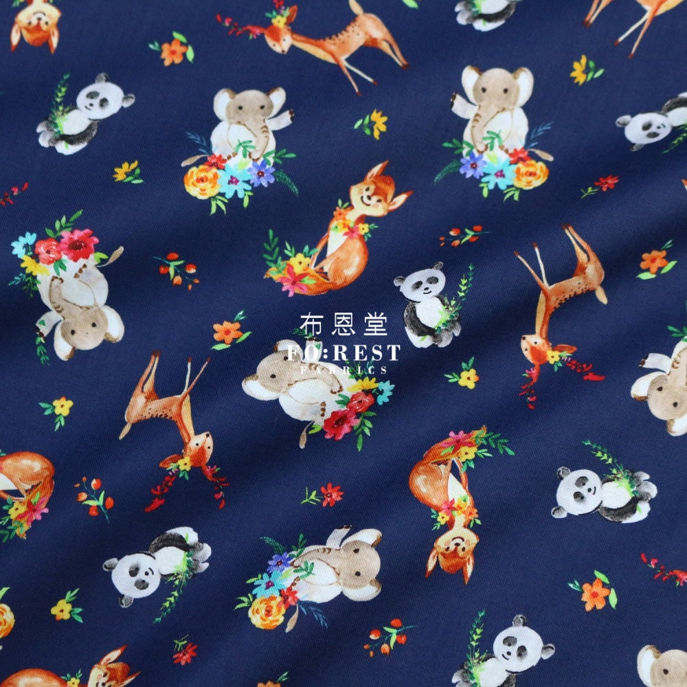 Cotton - Animals Little Forest Fabric Navy Fabirc
