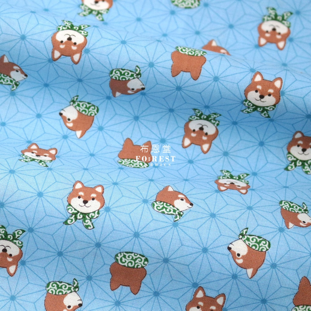 Cotton - Asanoha Shiba Inu Fabric Lt.blue