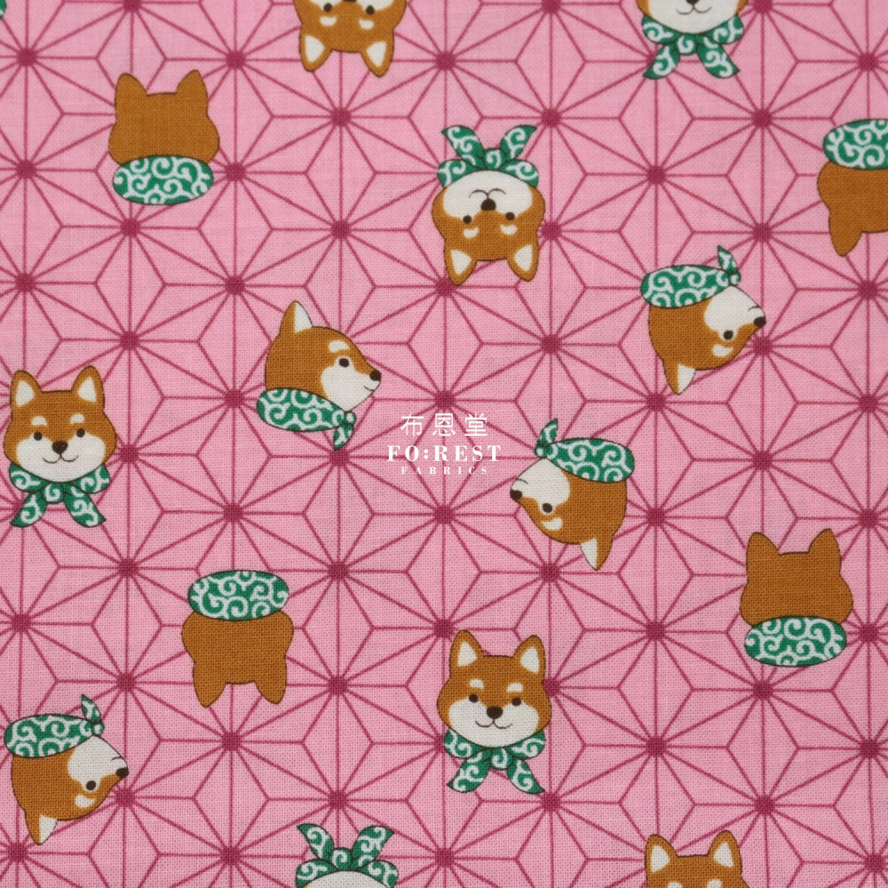Cotton - Asanoha Shiba Inu Fabric Pink