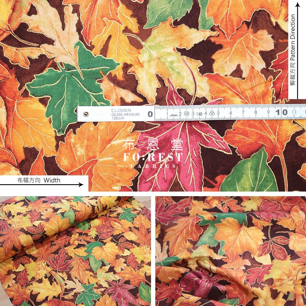 Cotton - Autumn Woodland Friends Metallic Fabric Red