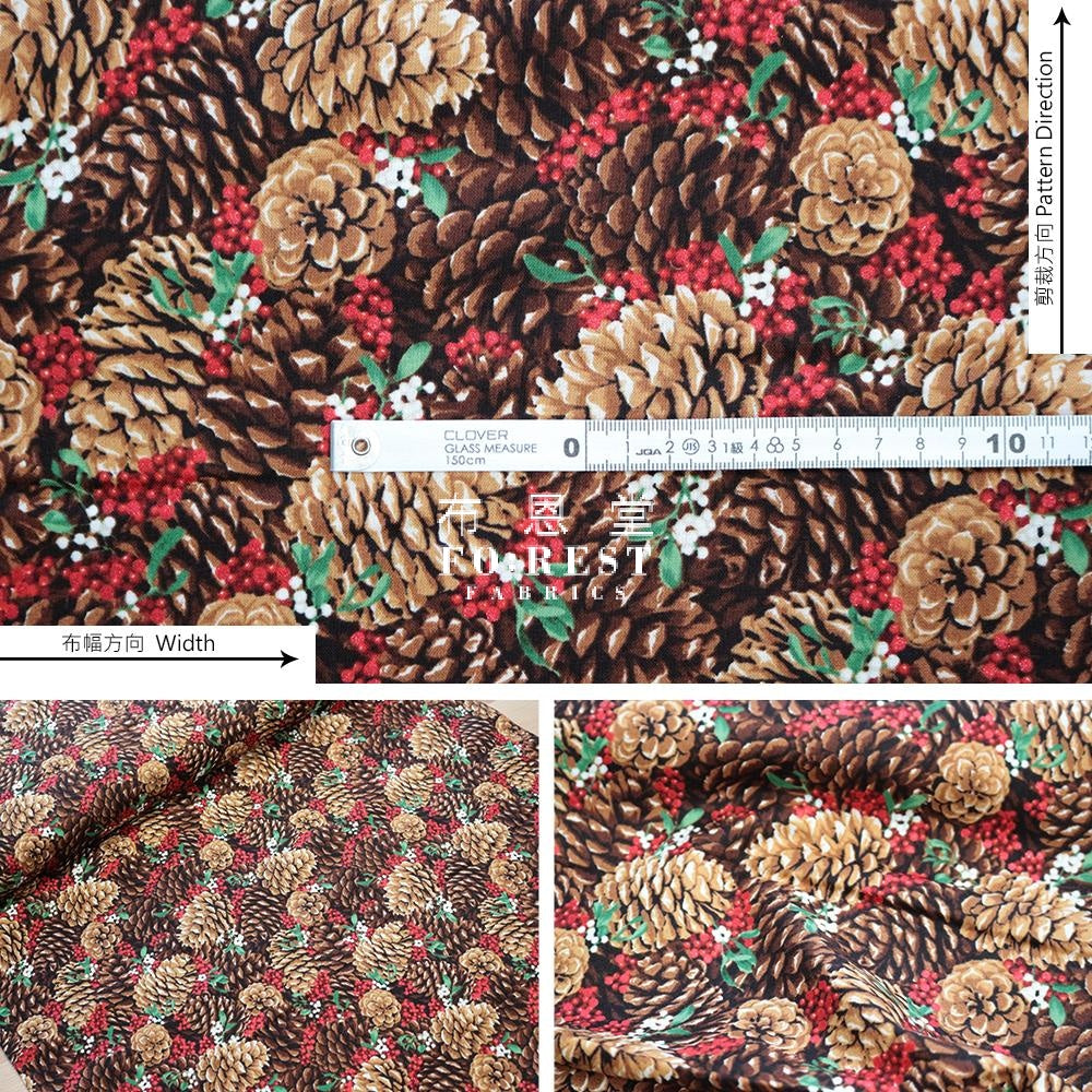 Cotton - Autumn Woodland Friends Metallic Fabric Red