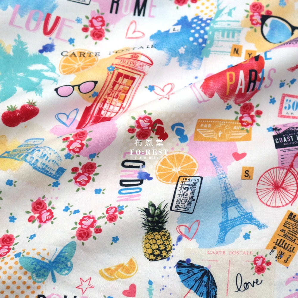 Cotton - Bon Voyage Fabric Colourful Paris