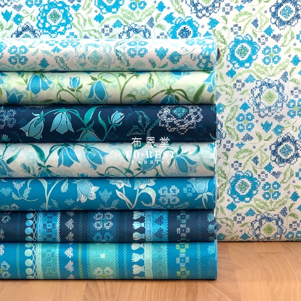 Cotton - Brilliant Blooms Flower Blue