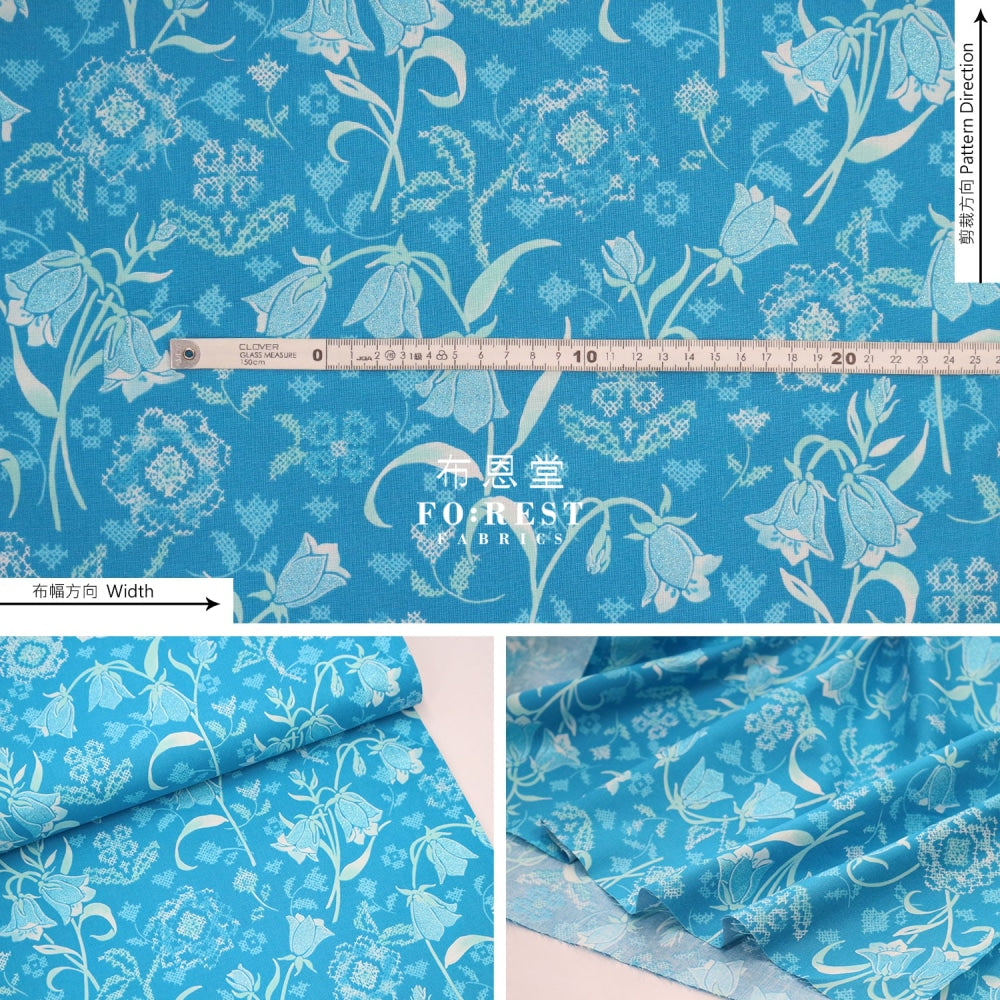 Cotton - Brilliant Blooms Flower Blue