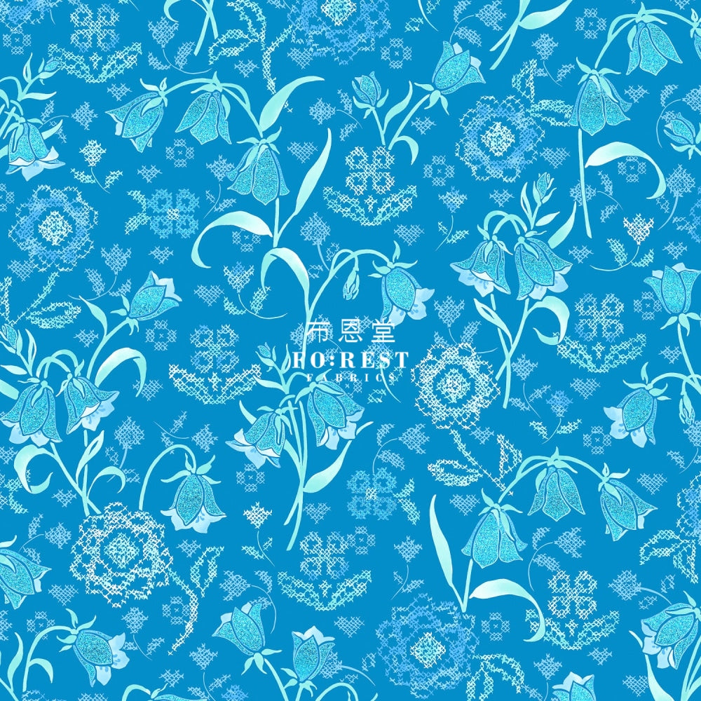 Cotton - Brilliant Blooms Flower Blue