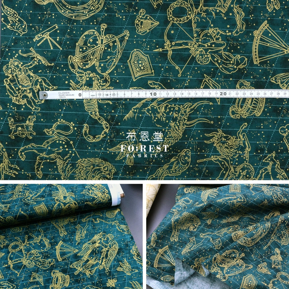 Cotton - Constellation In Emerald Metallic Fabric