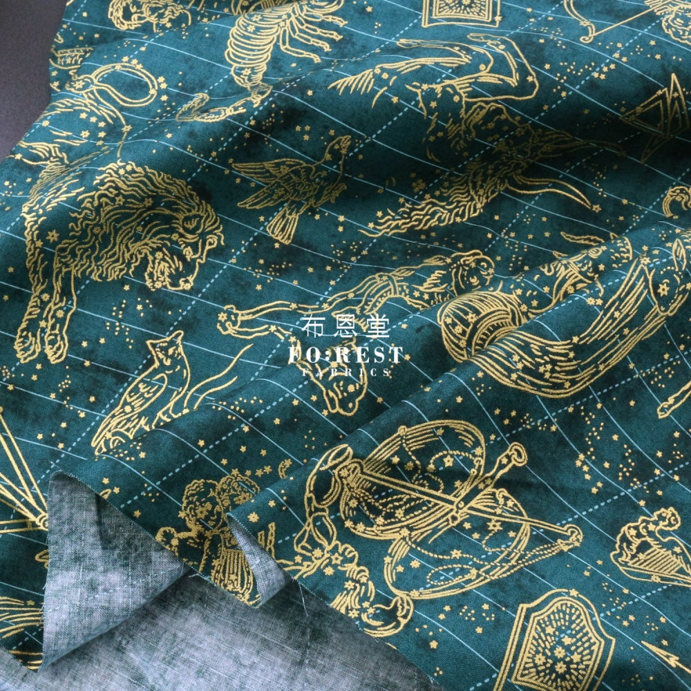 Cotton - Constellation In Emerald Metallic Fabric