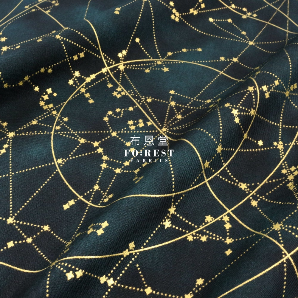 Cotton - Constellations In Dark Emerald Metallic Fabric
