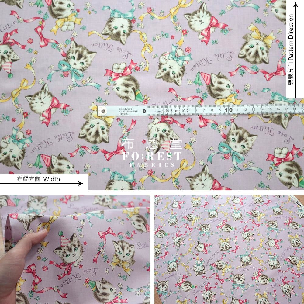 Cotton - Dear Little World Cats Bowknot Fabric Light Purple