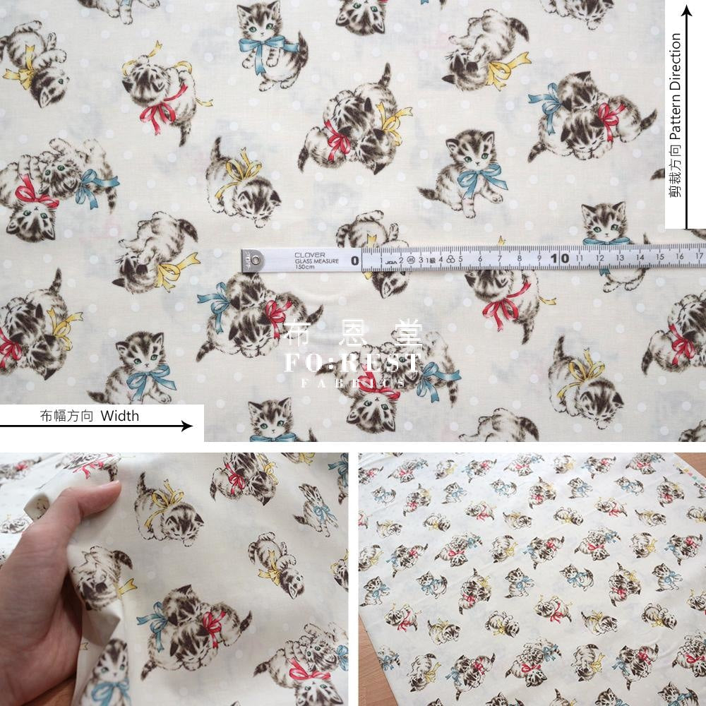 Cotton - Dear Little World Cats Dot Fabric Milky