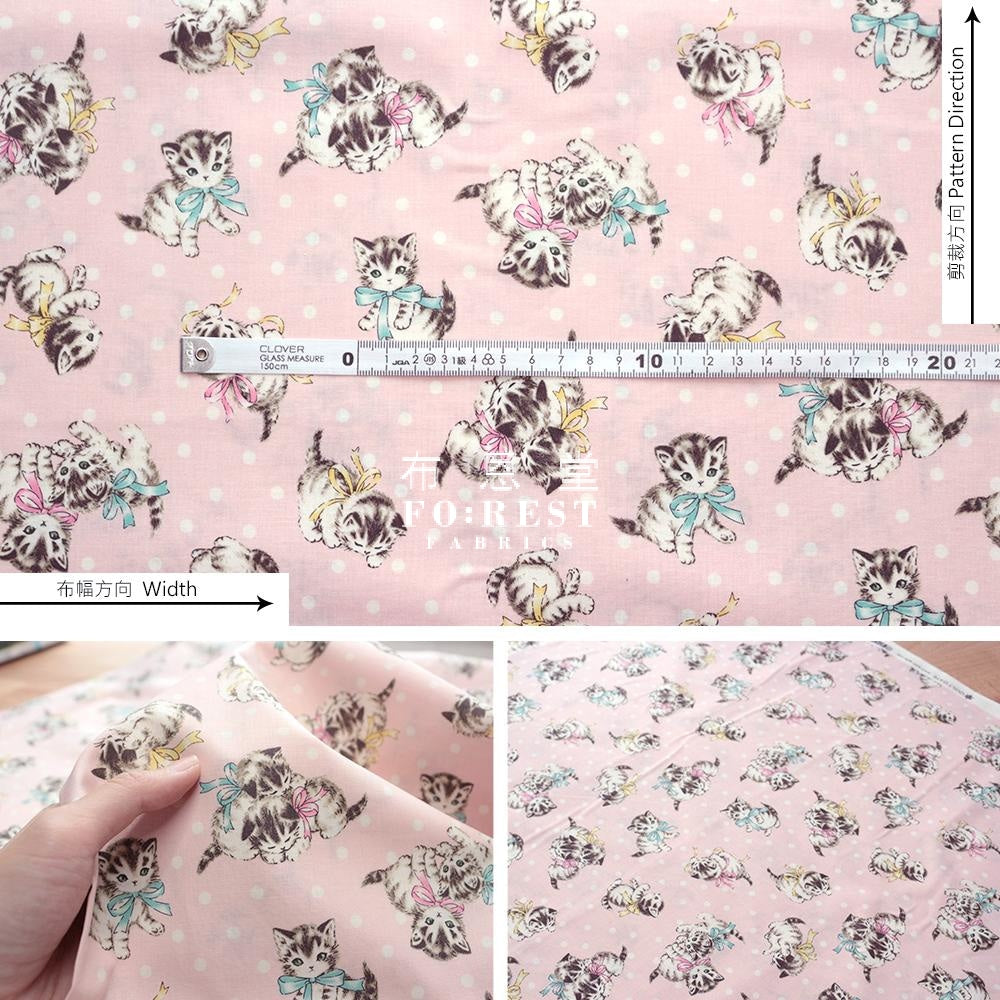 Cotton - Dear Little World Cats Dot Fabric Pink