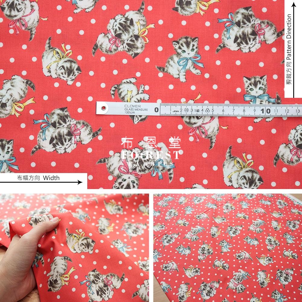 Cotton - Dear Little World Cats Dot Fabric Red