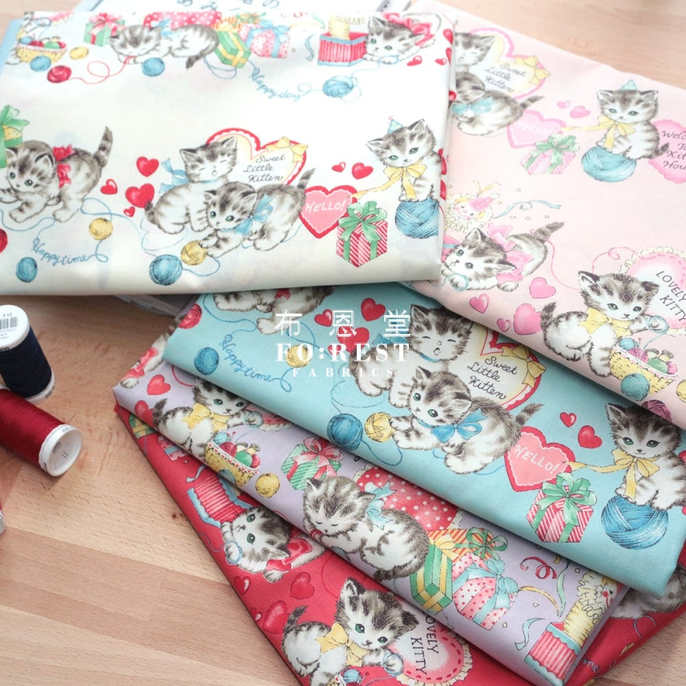 Cotton - Dear Little World Cats Heart Fabric