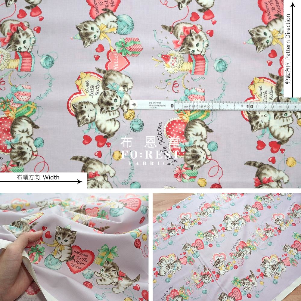 Cotton - Dear Little World Cats Heart Fabric Light Purple