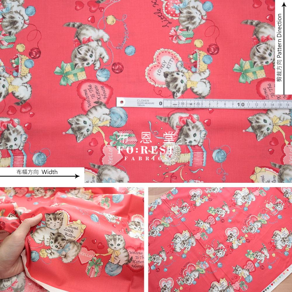 Cotton - Dear Little World Cats Heart Fabric Red