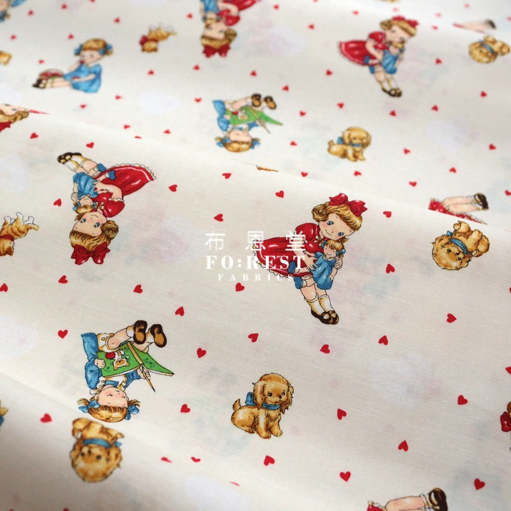 Cotton - Dear Little World Girls And Friends Fabric White