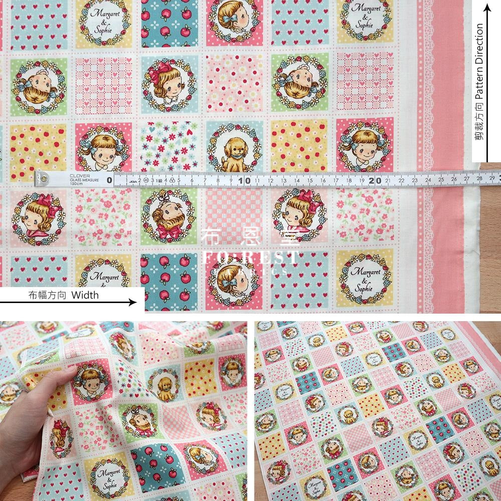 Cotton - Dear Little World Lovely Girls Border Fabric Pink