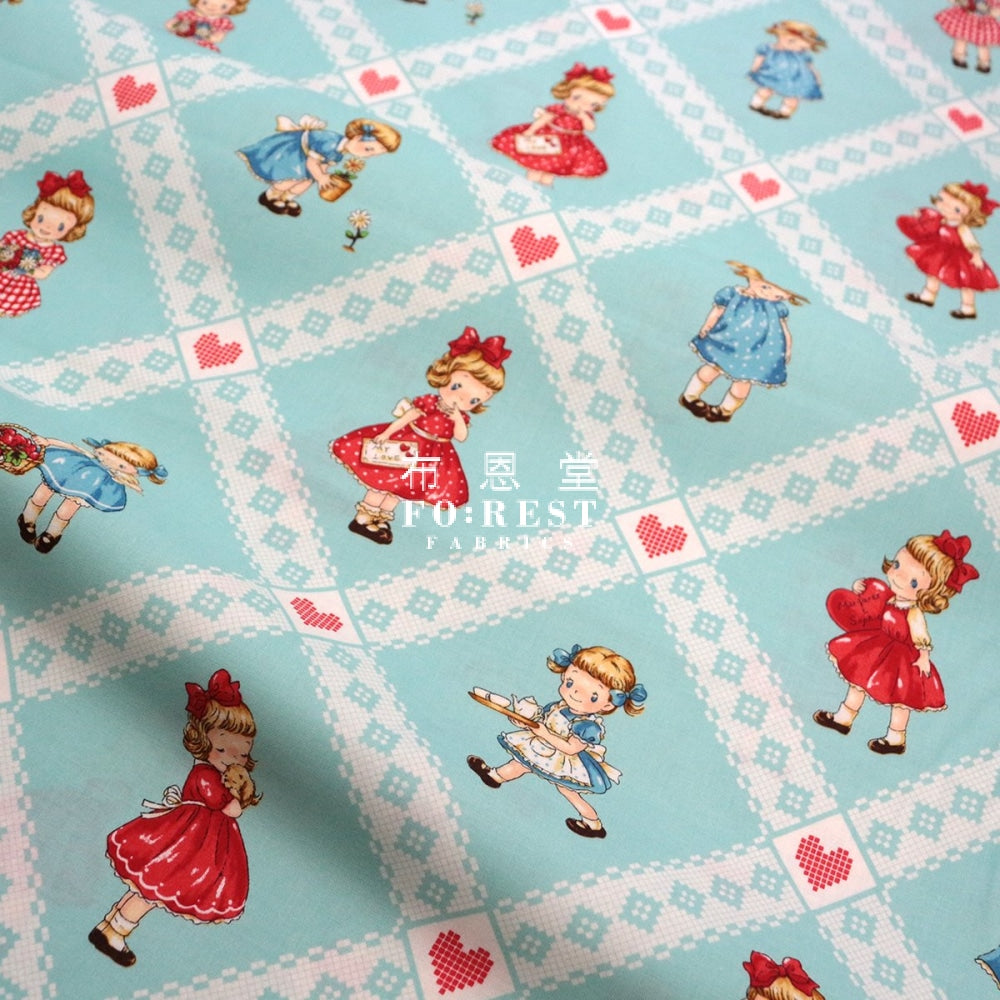 Cotton - Dear Little World Lovely Girls Fabric Light Blue