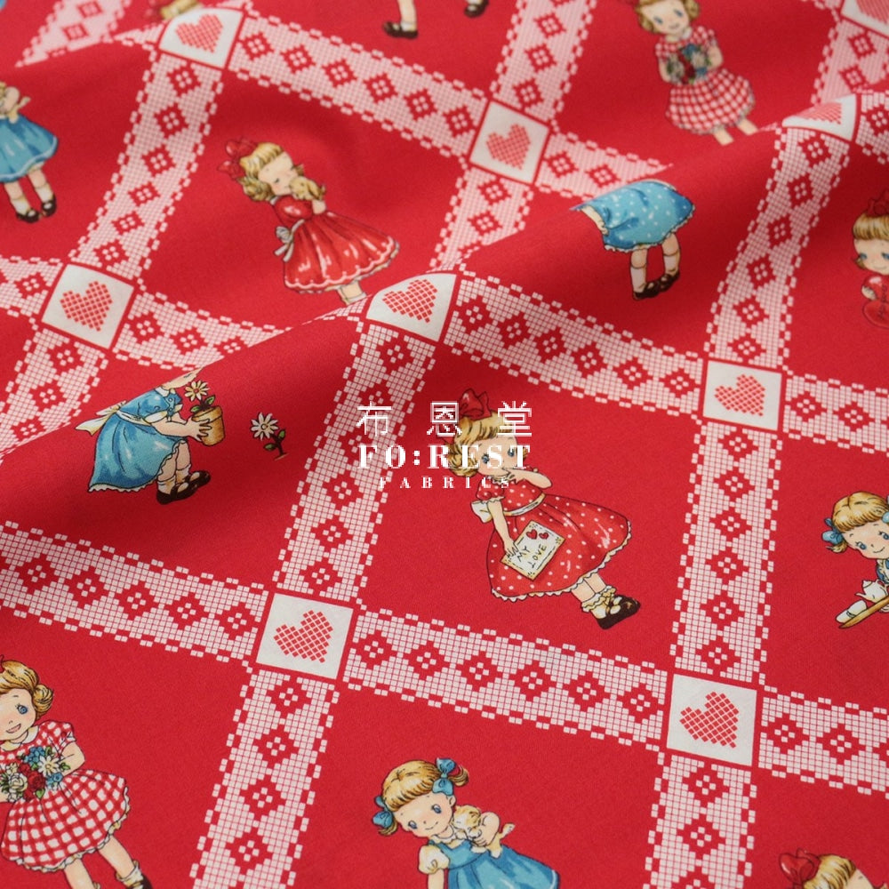 Cotton - Dear Little World Lovely Girls Fabric Red