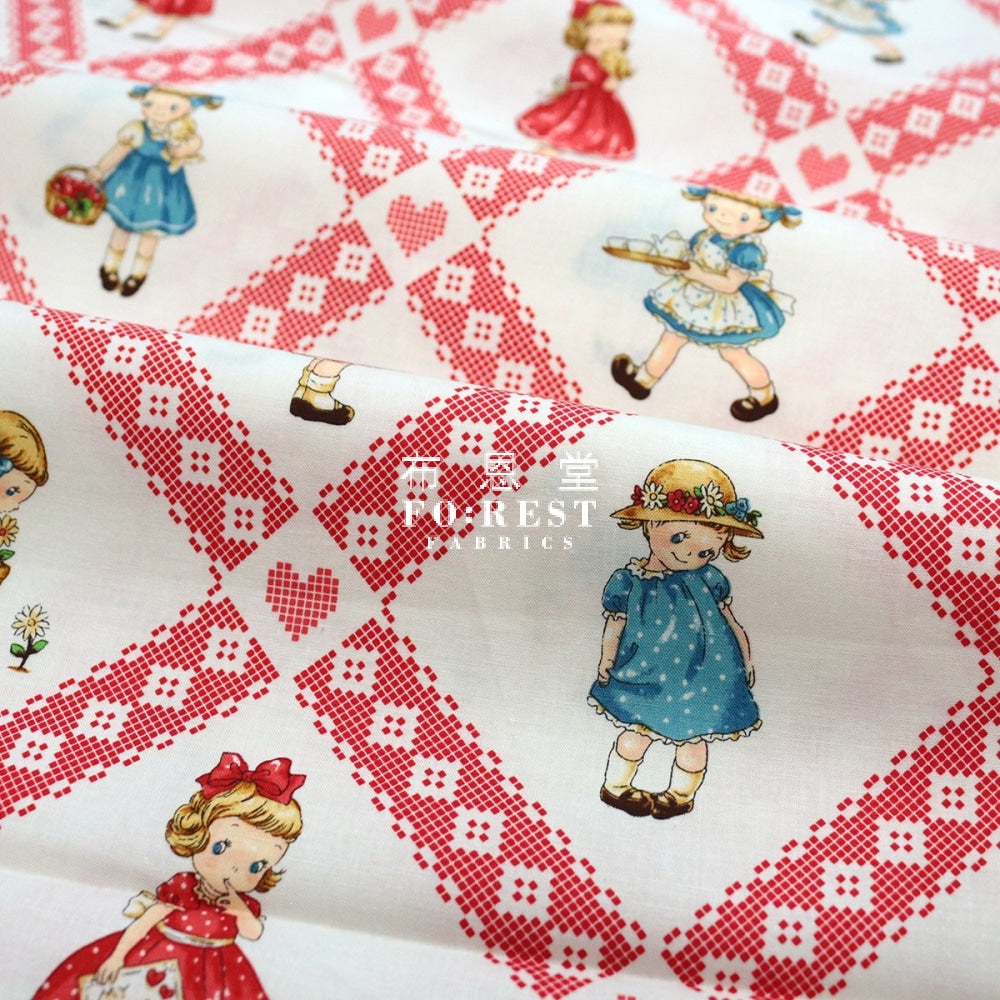 Cotton - Dear Little World Lovely Girls Fabric White