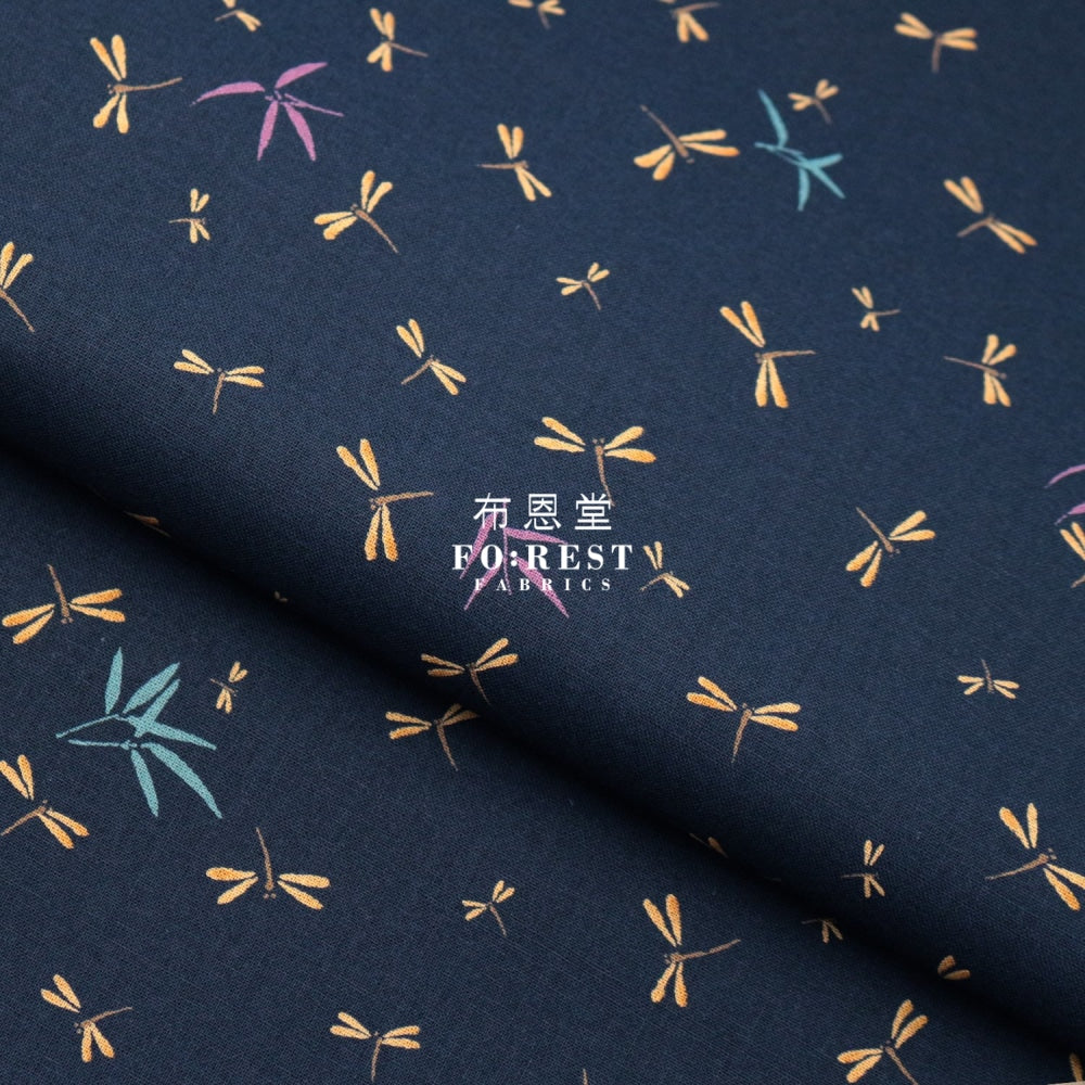 Cotton - Dragonfly Bamboo Navy Fabric