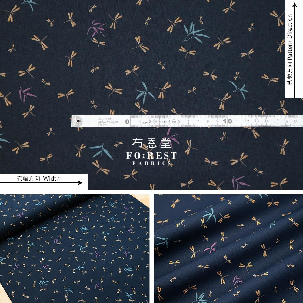 Cotton - Dragonfly Bamboo Navy Fabric