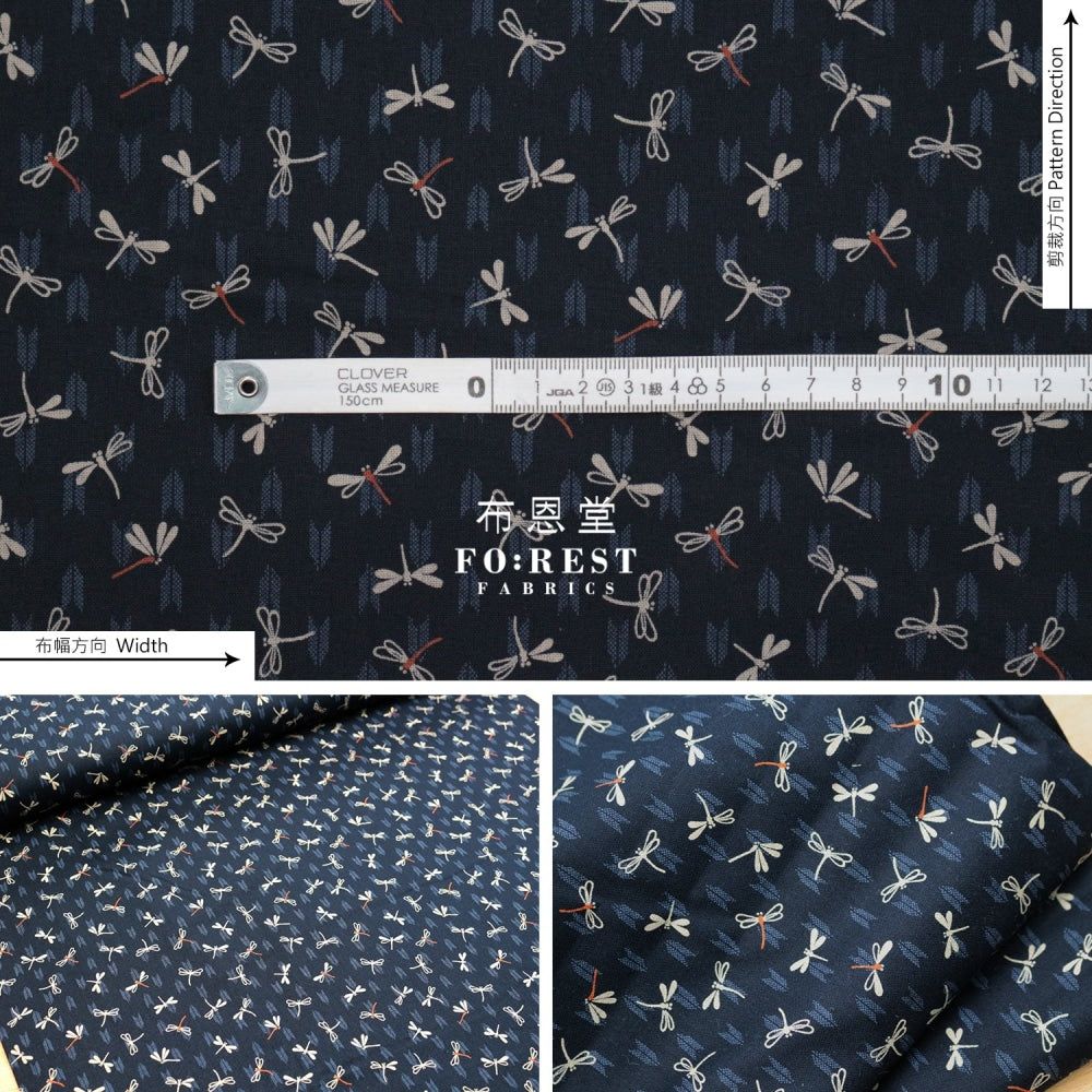 Cotton - Dragonfly Navy Fabric